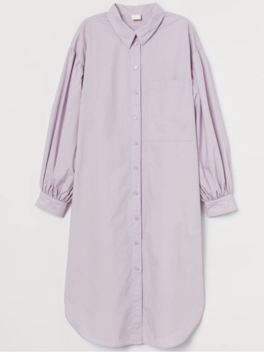 H&M Lilac / light violet Button-Front Cotton puffy long sleeve Shirt Dress
